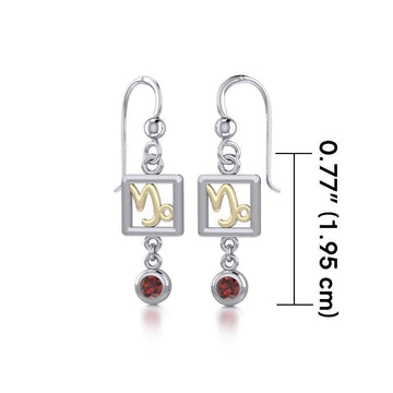 Capricorn Zodiac Sign Silver and Gold Earrings Jewelry with Garnet MER1766 - Jewelry